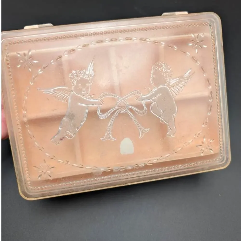 Vintage Pink Plastic Marbled Trinket Jewelry Box By Hommer MFG Made In USA
